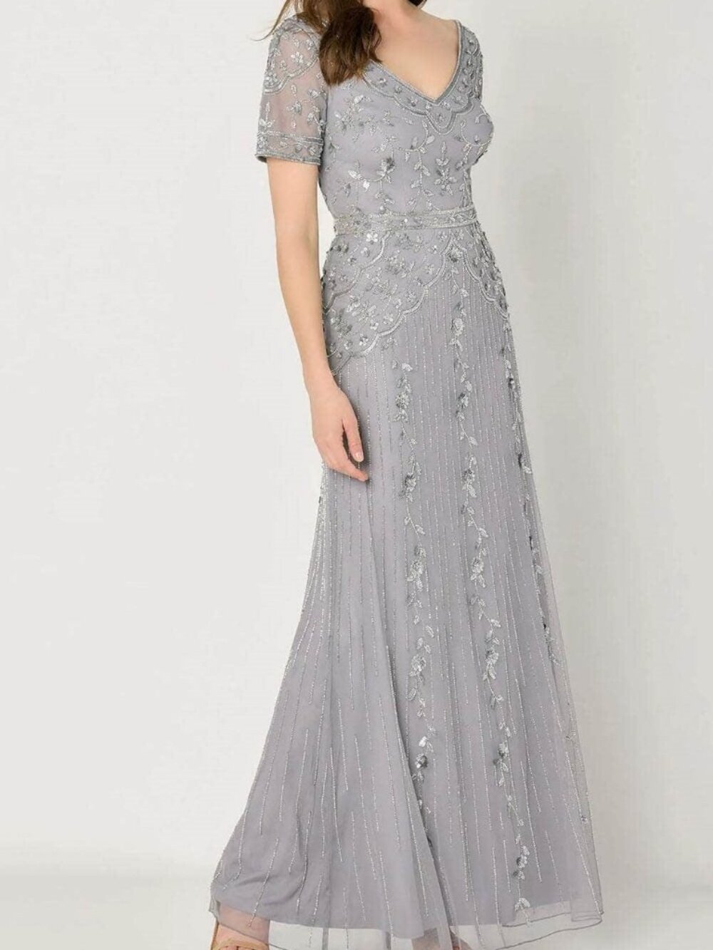 NWT Cameron Blake CB793 Sleeveless/Short Sleeve Formal Dress Platinum size Large